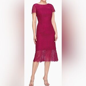 NWT Kay Unger Tatum Lace Sheath Dress In Sangria